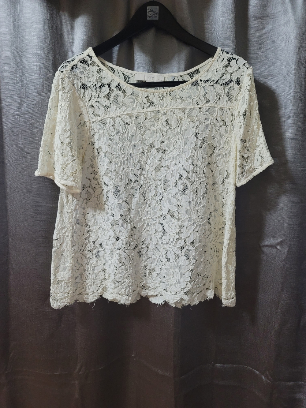 LOFT Cream Lace Short-Sleeve Blouse